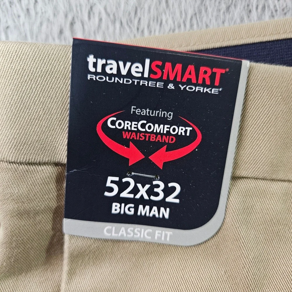 Roundtree‎ & Yorke TravelSmart Khaki Pants Mens 52x32 Big Man Chinos NEW NWT